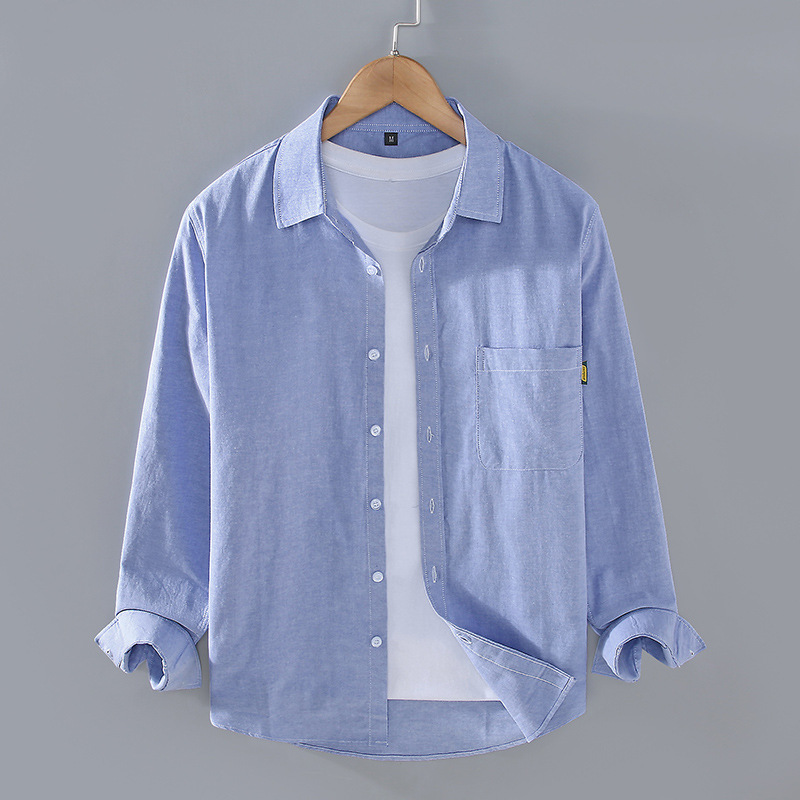9611 Japanese-style heavy cotton oxford shirt men's long-sleeved spring and autumn jacket design loose casual shirt men