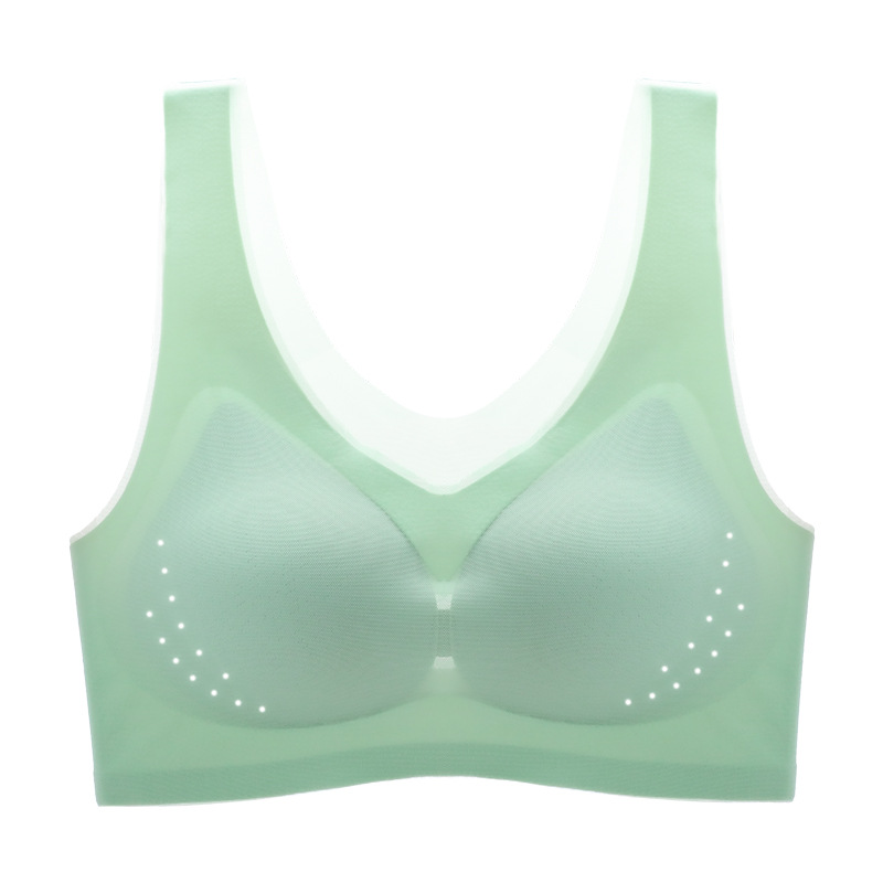 Summer Ultra-thin Ice Silk Traceless Underwear Women's Thin Breathable One-piece Beautiful Back Vest Large Chest Small Sleeping Bra