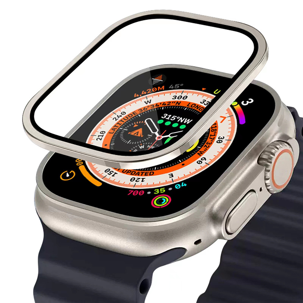 For apple watch9/8 ultra metal frame tempered glass film apple watch integrated protective film