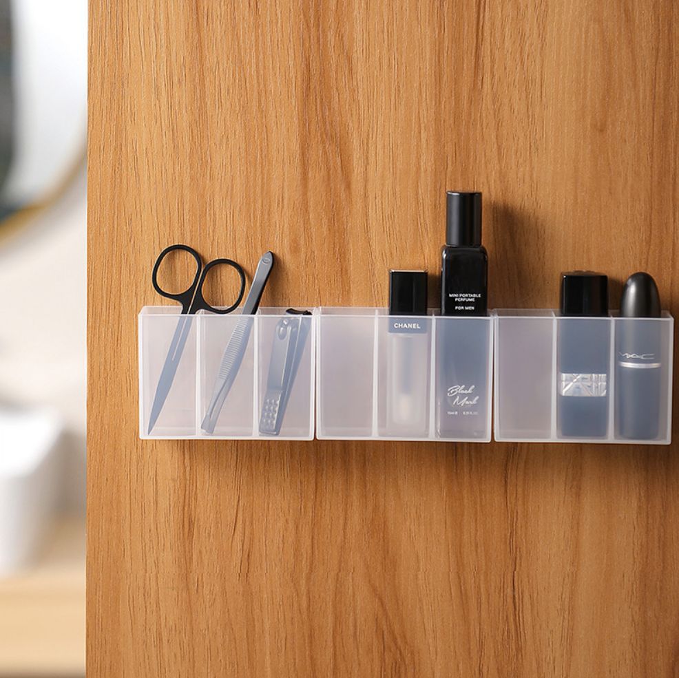 Wall hanging box mirror cabinet non-perforated small storage box eyebrow clip scissors eyebrow pencil brush lipstick storage rack