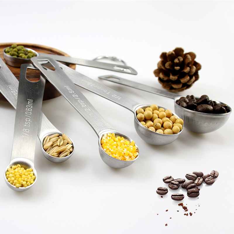 Stainless steel measuring spoon round measuring spoon 6 piece set baking seasoning spoon coffee spoon scale measuring spoon Baking set