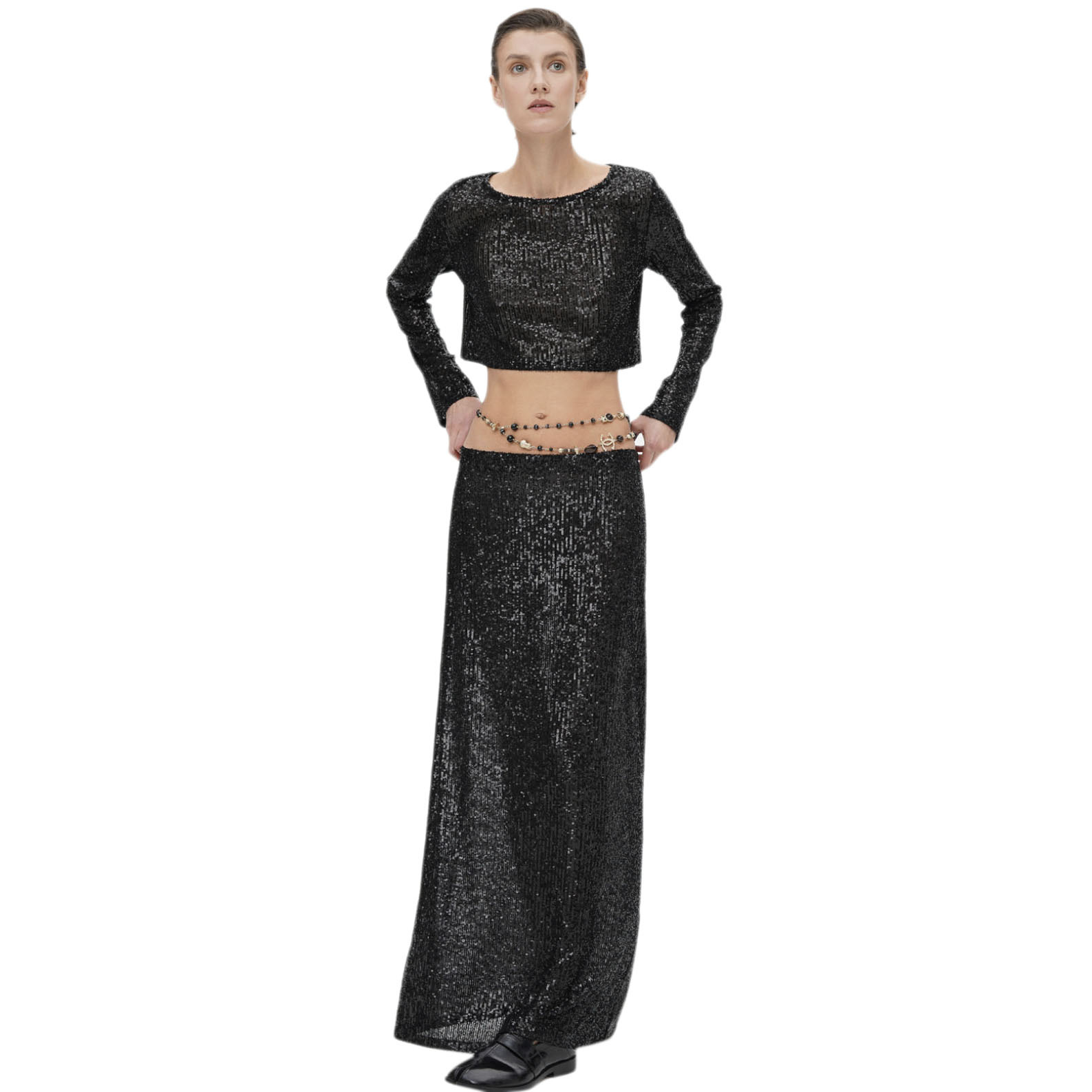 2023 Spring and Autumn Cross-border Amazon AliExpress Independent Station Explosions Women's Long Sleeve Jacket Long Half Skirt Sequin Suit