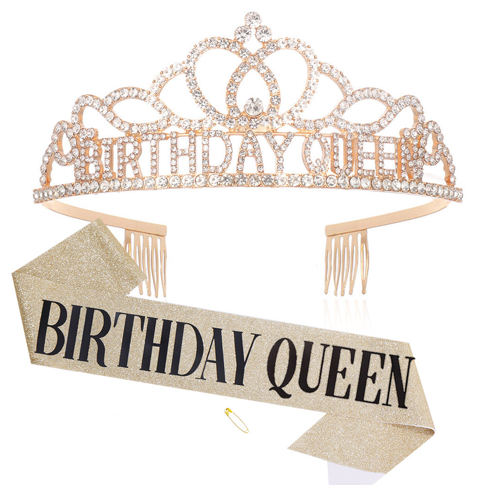 Amazon BIRTHDAY QUEEN love BIRTHDAY crown etiquette ribbon shoulder strap party supplies