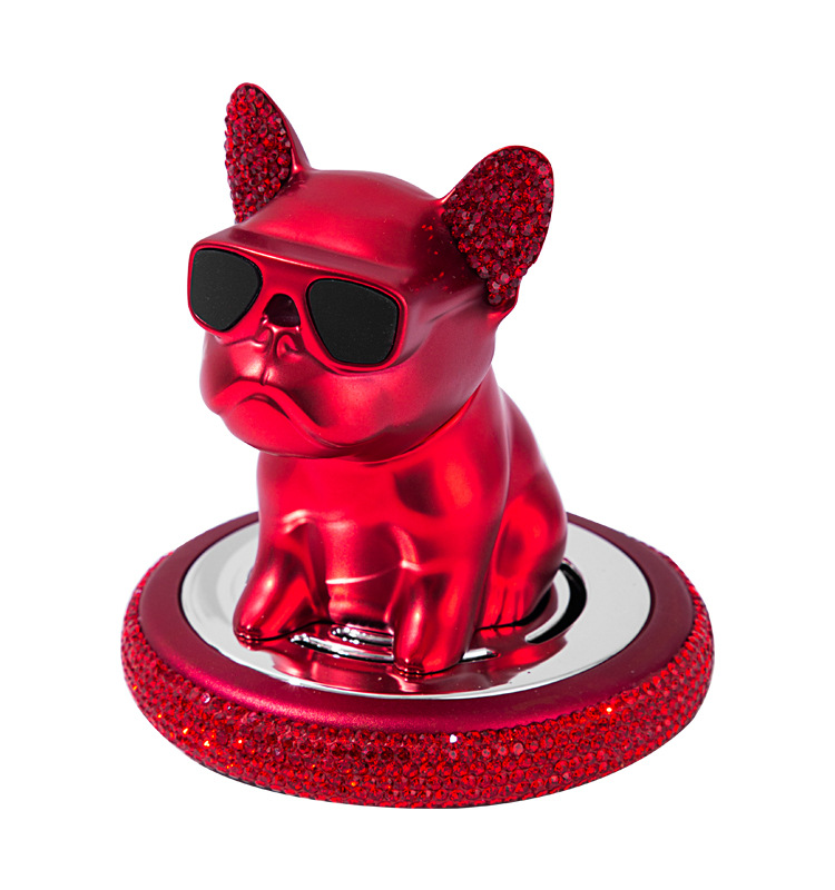 Diamond-encrusted sunglasses shaking head dog car perfume ornaments with diamond Bulldog car solid aromatherapy car interior decorations_voghion.com