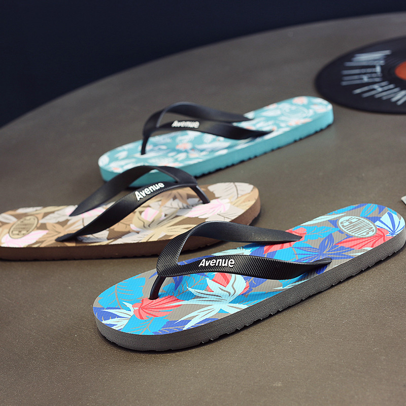 Internet celebrity flip flops trendy men's outdoor wear simple flat bath wear-resistant slippers summer fashion brand beach shoes-plant