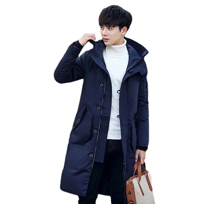 New Men's Middle and Long Down Jacket White Duck Down Jacket Korean-style Hooded Youth Down Jacket Thickened Student Cold-proof Jacket