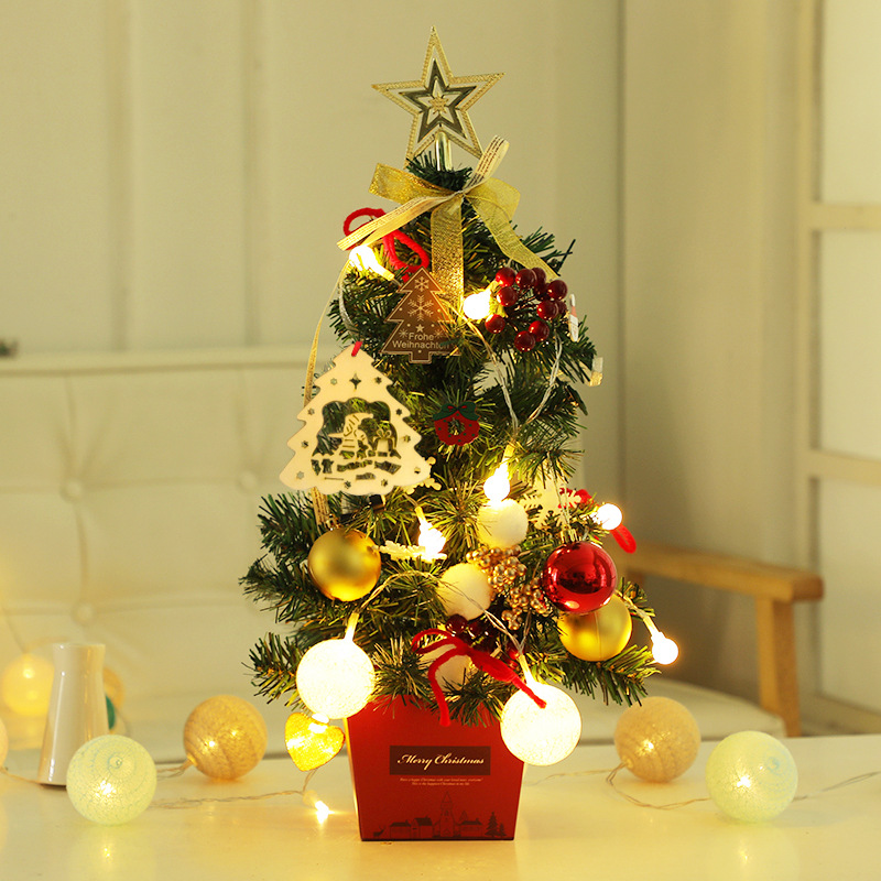 christmas mini christmas tree desktop with lights 50cm golden red package christmas tree tree