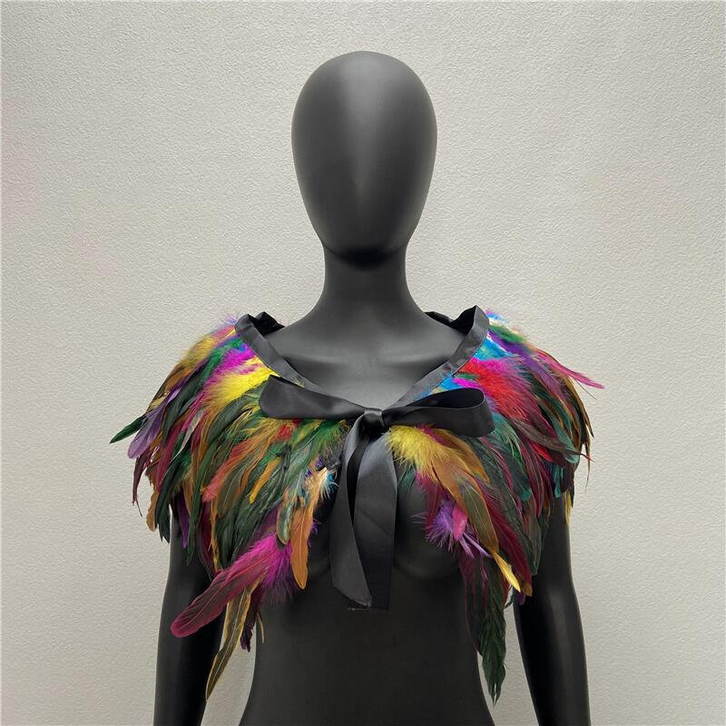 Amazon Gothic Feather Shawl Cock Fur Scarf Chicken Feather Fake Collar Feather Poncho Cloak Accessories Jewelry