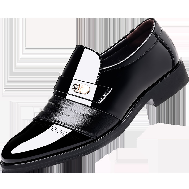 Leather Shoes Men's Summer Business Dress Large Size Black Casual Height Increasing Wedding Suit Breathable British Groom Men's Shoes
