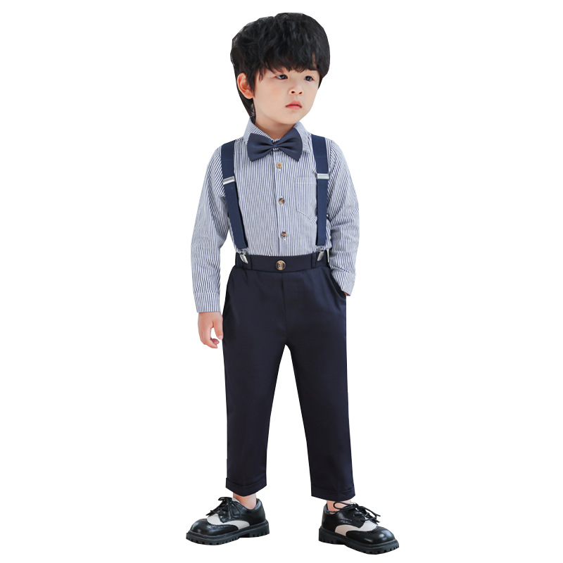 Cross-border suspender pants suit summer boys' suit striped short-sleeved shirt performance children's dress children's foreign trade