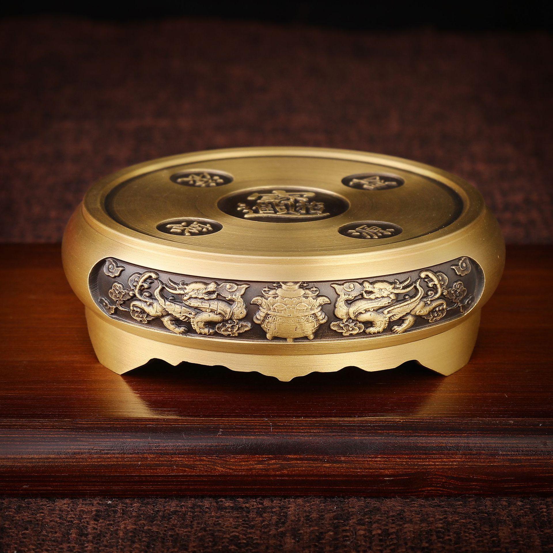 Pure Copper Incense Burner Base Brass Base Lotus Base Round Chinese Style Vintage Ornaments Home Small Bronze Crafts