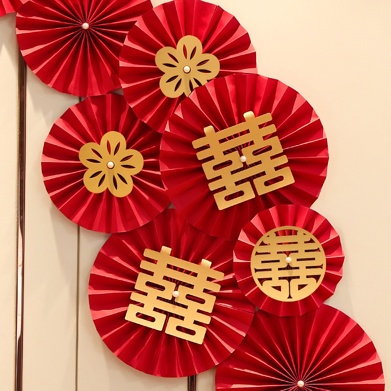 Wedding new house decoration wedding room decoration paper fan flower men's and women's square home fan flower creative simple elegant bedroom
