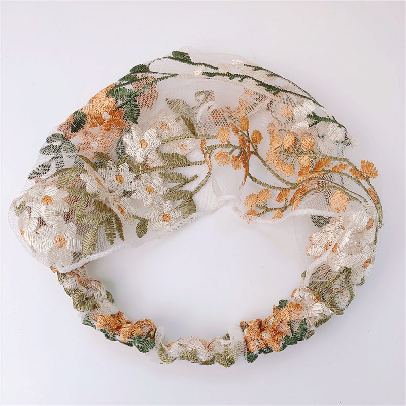 春夏刺繡葡萄花髮帶女寬邊洗臉韓國蕾絲壓發頭巾頭套髮飾薄款飾品