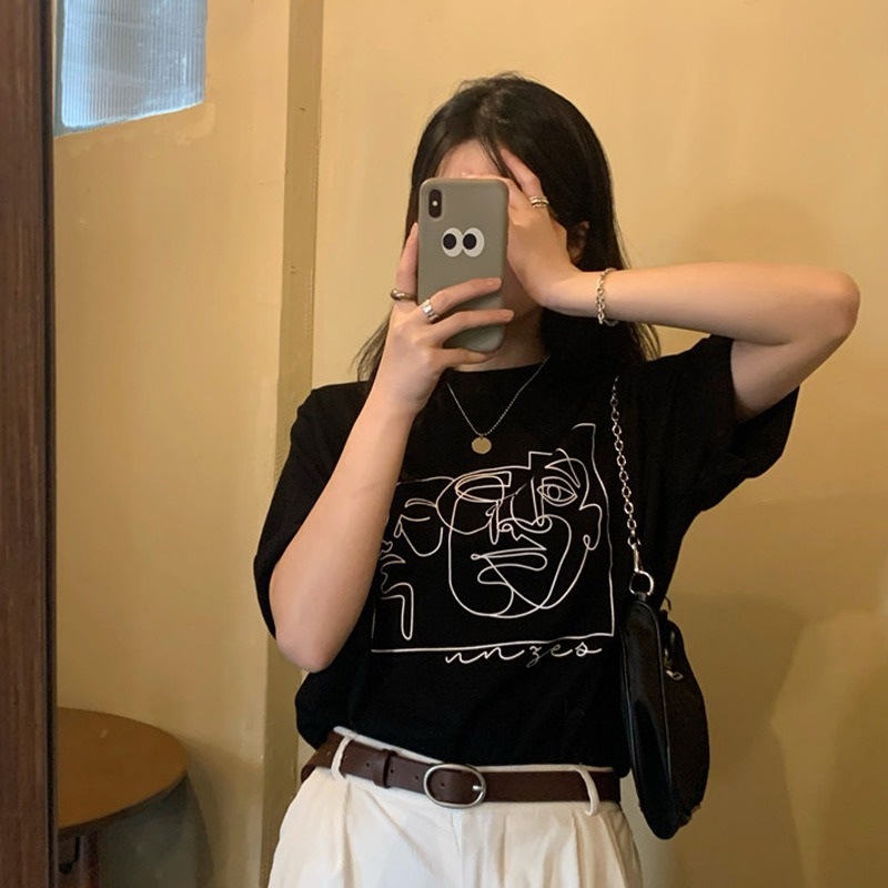 Short-sleeved T-shirt Women's Summer New Korean-style Round Neck Loose All-match Couple Student Top T-shirt ins Women's Clothing Wholesale