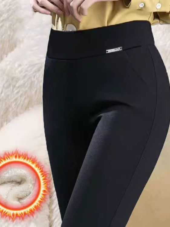 Casual pants women's autumn and winter high waist stretch pencil pants middle-aged mom pants fleece-lined thick leggings women's outer wear fashion