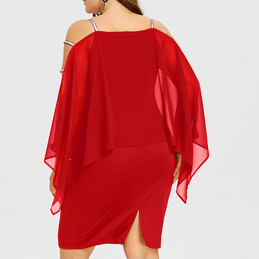 2022 Amazon AliExpress Hot Sale Plus Size Solid Color Off-shoulder Irregular Chiffon Dress
