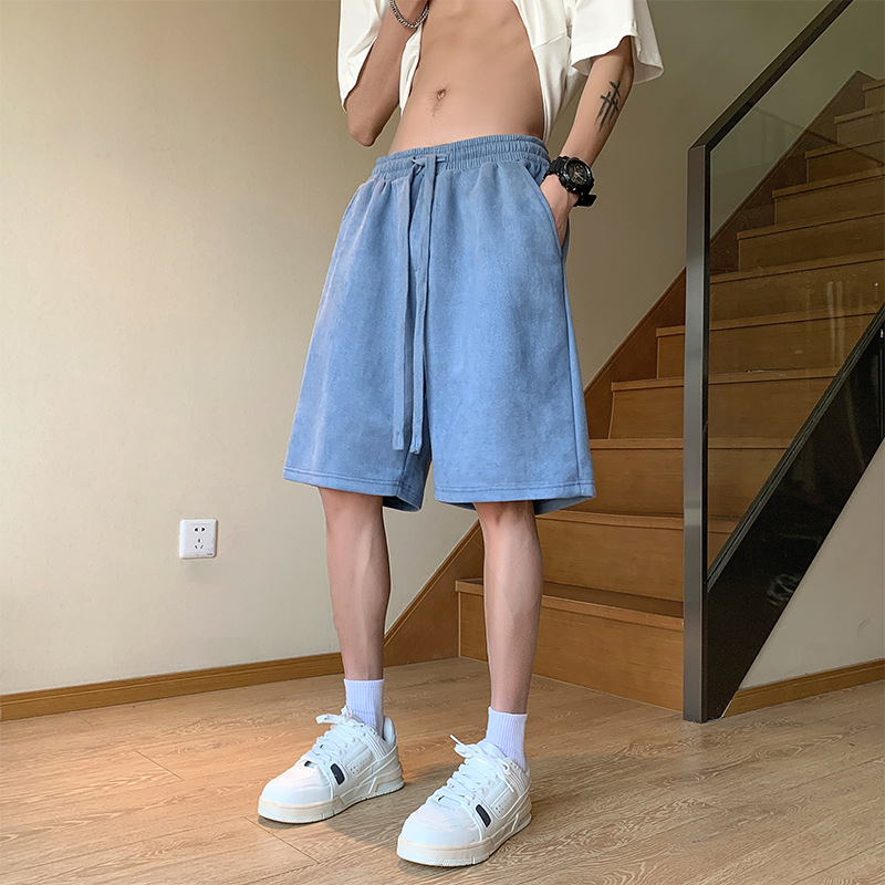 2023 Summer New Suede Shorts Men's High Street Trendy Brand Loose Five-point Pants Men's Sports Solid Color Simple Shorts