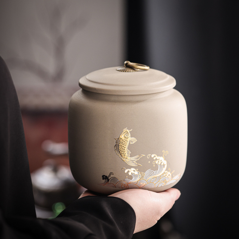 新しい粗陶茶葉缶陶磁器トランペット紅茶プーアルウーロン茶貯蔵茶缶容量は約140グラムで卸売りできる|undefined
