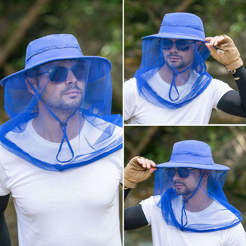 Outdoor sunscreen cap large brim sun visor mesh mask protective fishing cap fisherman hat mosquito-proof hat wholesale