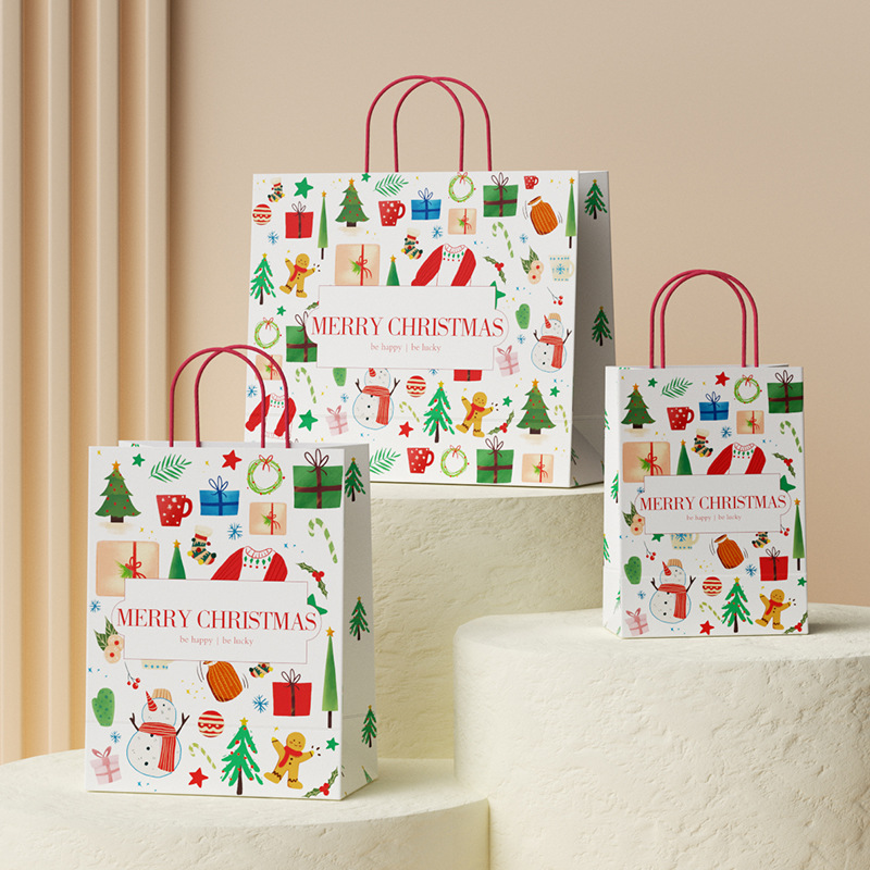 Custom Christmas Gift Bag Premium Sense Kraft Paper Bag Printed Logo Large small size Portable Birthday Gift Bag 3