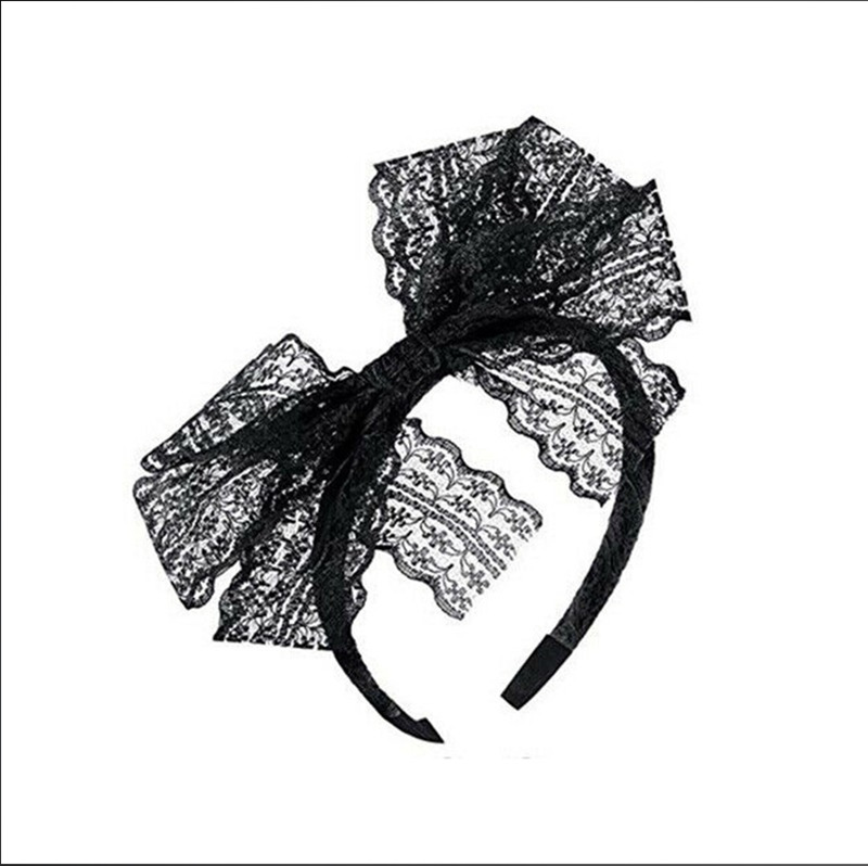 Cross-border Amazon Hot Sale Ladies 1980s Party Accessories Retro Lace Bow Head Hoop Head Buckle Head