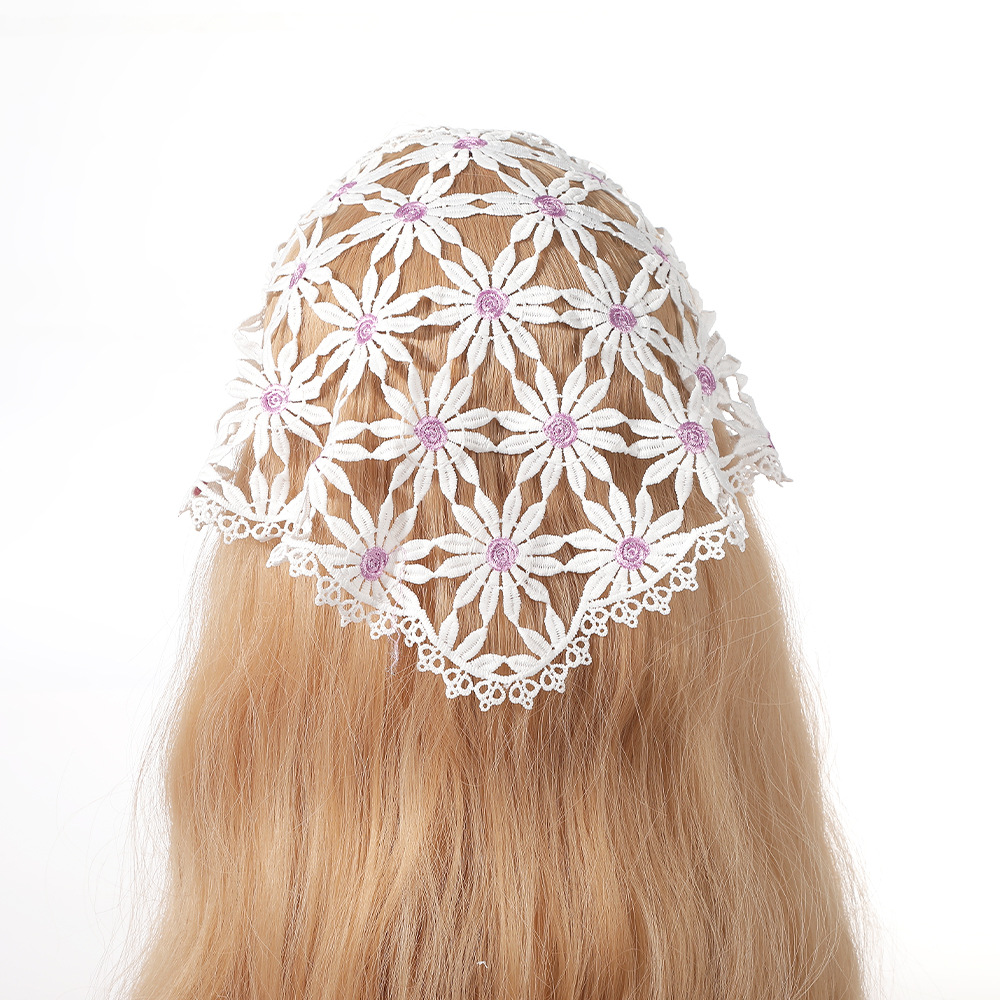 Fashionable Summer Thin Daisy Hollow Triangle Scarf Hair Band Girl Style Flower Lace Scarf Solid Color Band