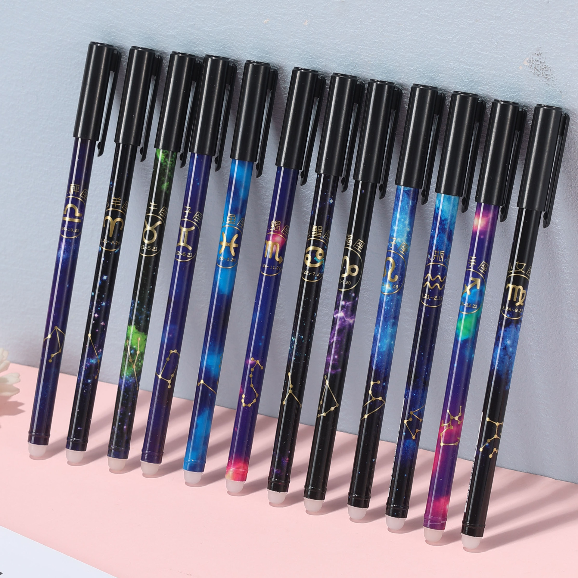 12 constellation erasable pen easy to erase gel pen Primary School students thermal erasable refill 0.5mm crystal blue carbon black wholesale