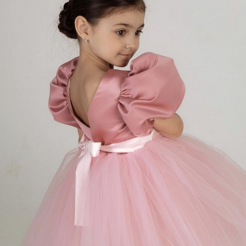 European and American girls dress bubble sleeve puffy yarn princess dress children's temperament lace dress spot a generation of hair