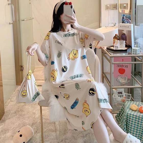 Women's summer nightdress Korean style spring and autumn student home wear cute thin short sleeve cartoon loose maternity pajamas summer