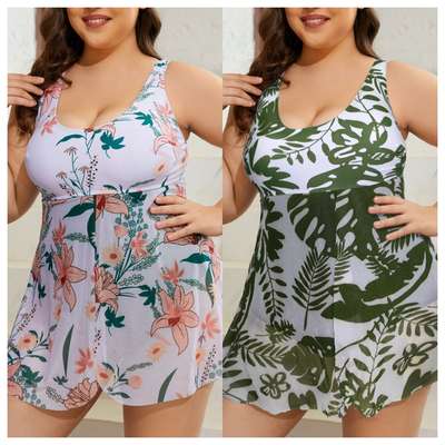 European and American New 2023 Amazon Plus Large Size Belly Covering Slim Conservative Digital Printed Skirt Split Bikini