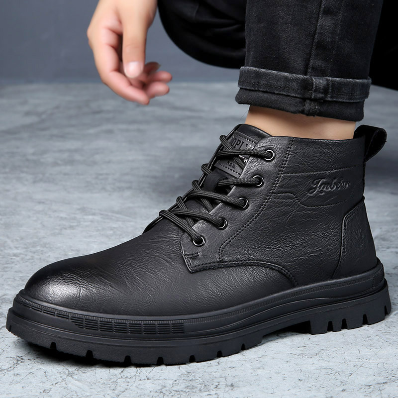 Men's work boots 2023 new autumn and winter thick bottom warm leather boots with cotton British style men's Martin boots fashion