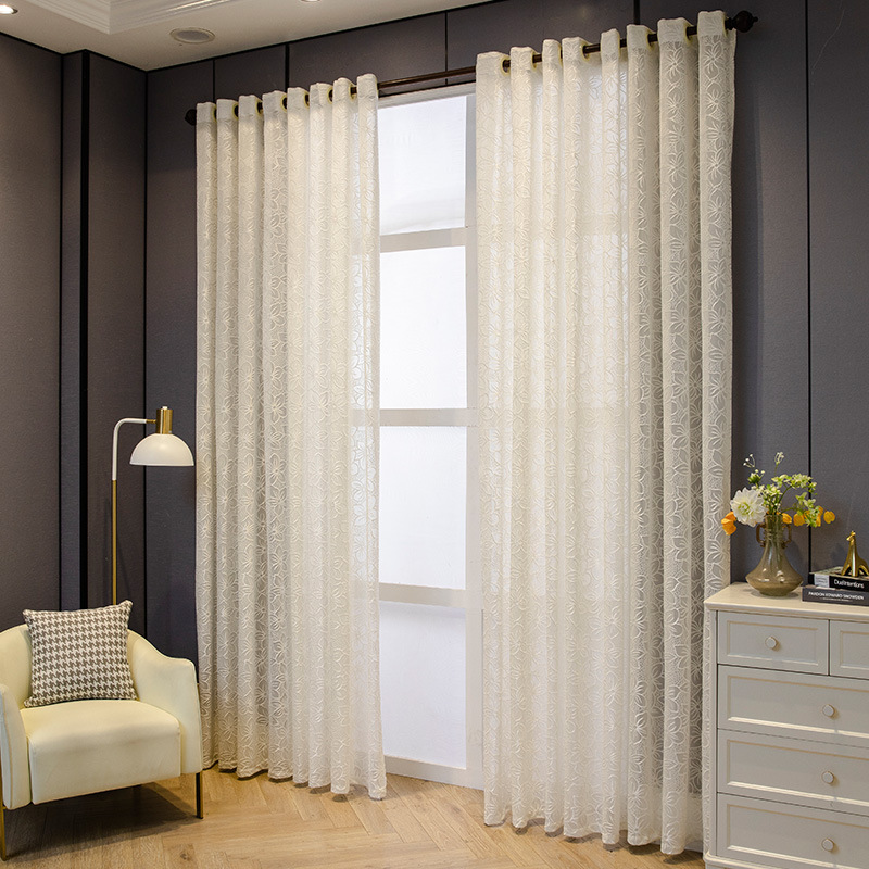 White sand window screen curtain cherry blossom embossed gauze curtain living room bedroom balcony cross-border finished transparent all-Match Factory wholesale