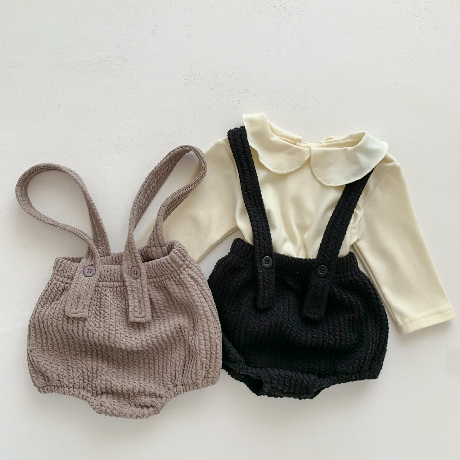 ins韓版春夏新款嬰幼兒男女寶寶背帶哈衣套裝 純棉名媛小香風爬服
