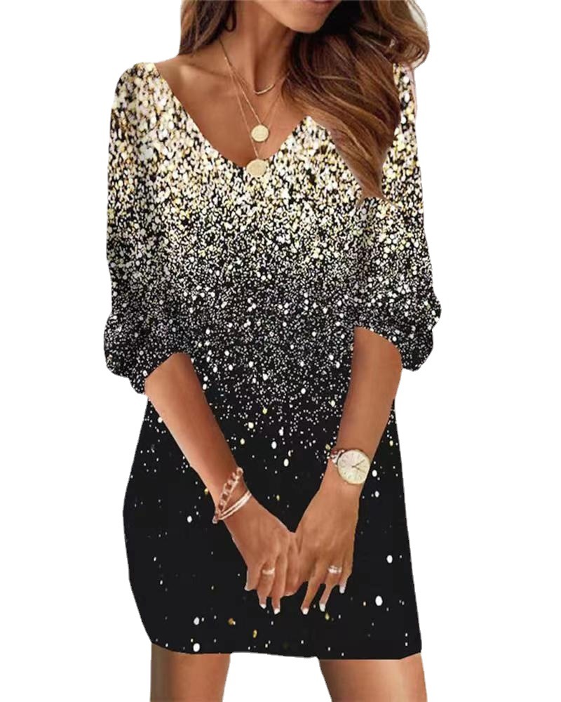 2023 Amazon Europe and the United States new spring long sleeve gradient V-neck dress a large number of spot