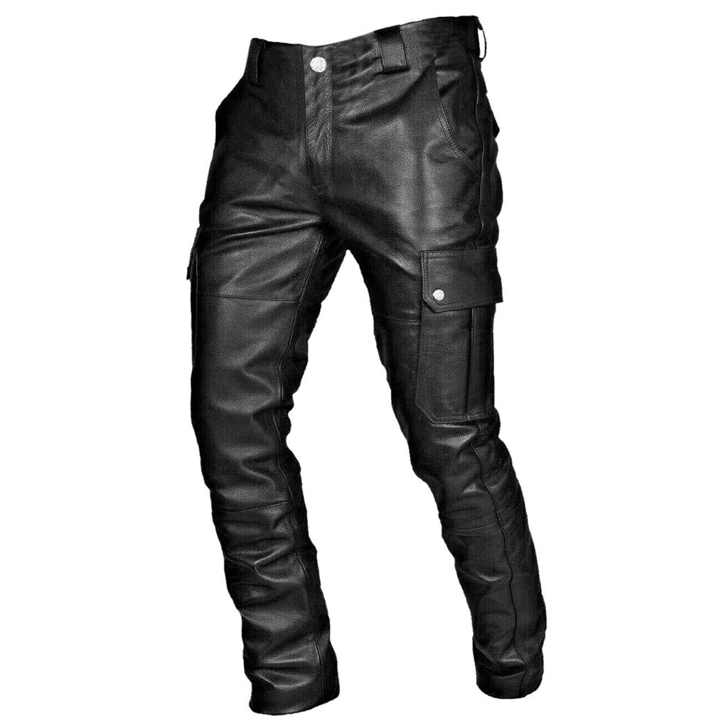 Cross-border wish Amazon explosions men's pocket punk vintage gothic leather pants PU strap casual leather pants PK01