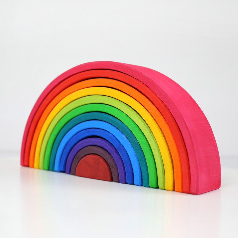 Wooden children's rainbow building blocks toys baby color cognition early childhood education stacking height 3-10 years old toys