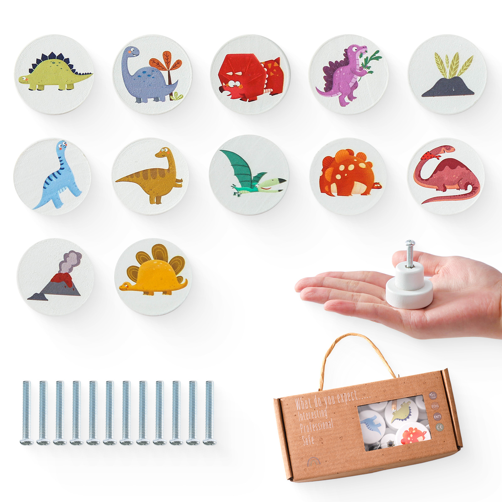 Wooden Nordic Style Cute Rainbow Animal Shape Round Drawer Knob Multifunctional Furniture Drawer Handles Knob