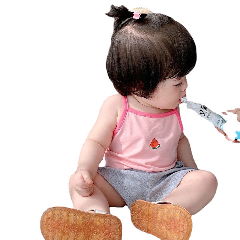 Baby Girls' Cartoon Top for Children with Sling Inner Wear Ice Silk Base Summer Baby Vest Thin Outer Wear T-shirt