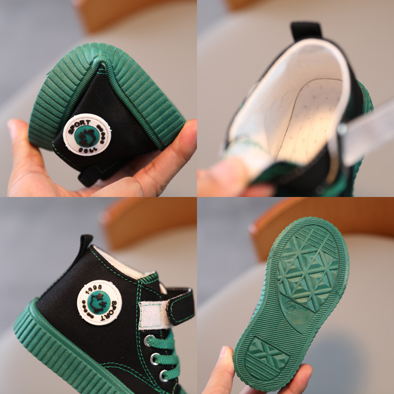 Solid Sole Mid-top Children's Spring and Autumn Canvas Shoes Casual Shoes Girls Boys' Board Shoes Breathable Honeycomb Insole Biscuit Shoes