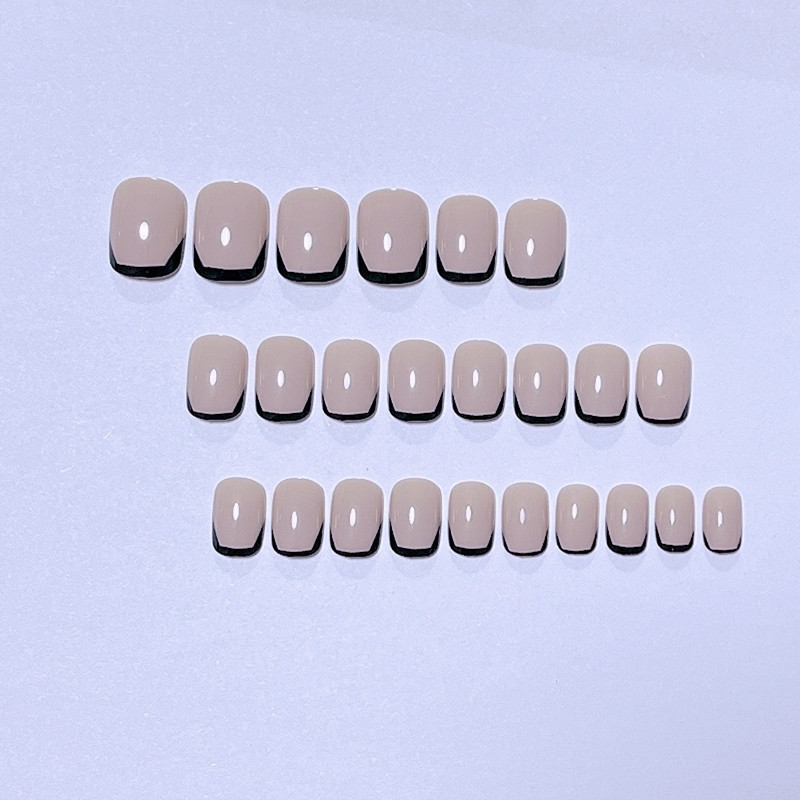 MZY149 gray tea black edge short nail beauty piece French black edge gray brown European and American simple fake nail patch 24 pieces