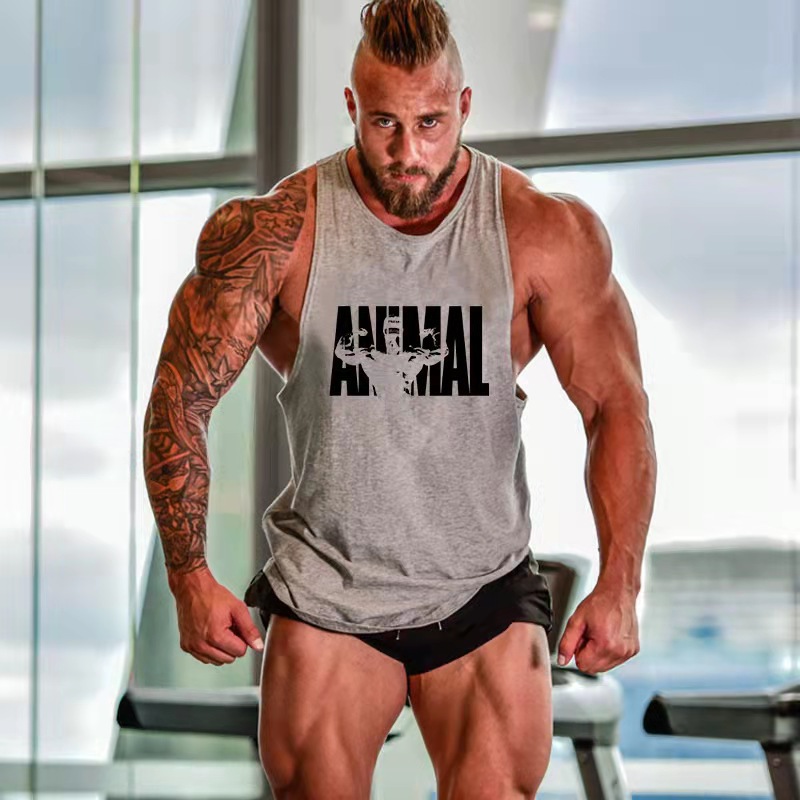 Spring and Summer New Sports Vest Men's Muscle I-shaped Waistcoat Training Sleeveless T-shirt Trendy Men's Casual Loose Fitness Clothes