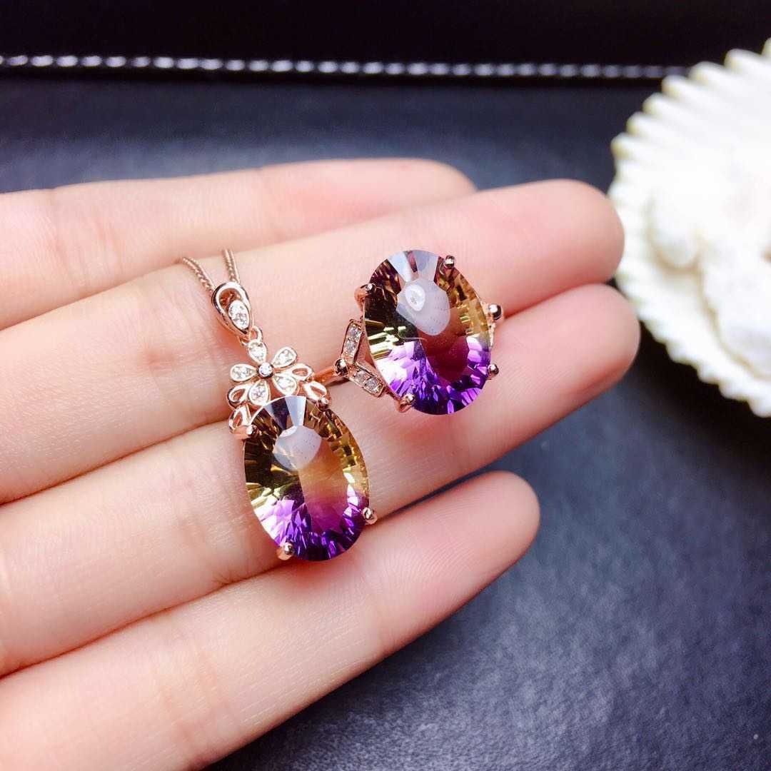 Hot-selling new colorful watermelon agate necklace, brilliant and luxurious oval amethyst ring pendant wholesale