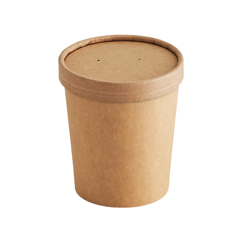Thickened Kraft paper soup cup soup barrel disposable porridge barrel take-out packing box round with lid porridge Cup paper bowl wholesale