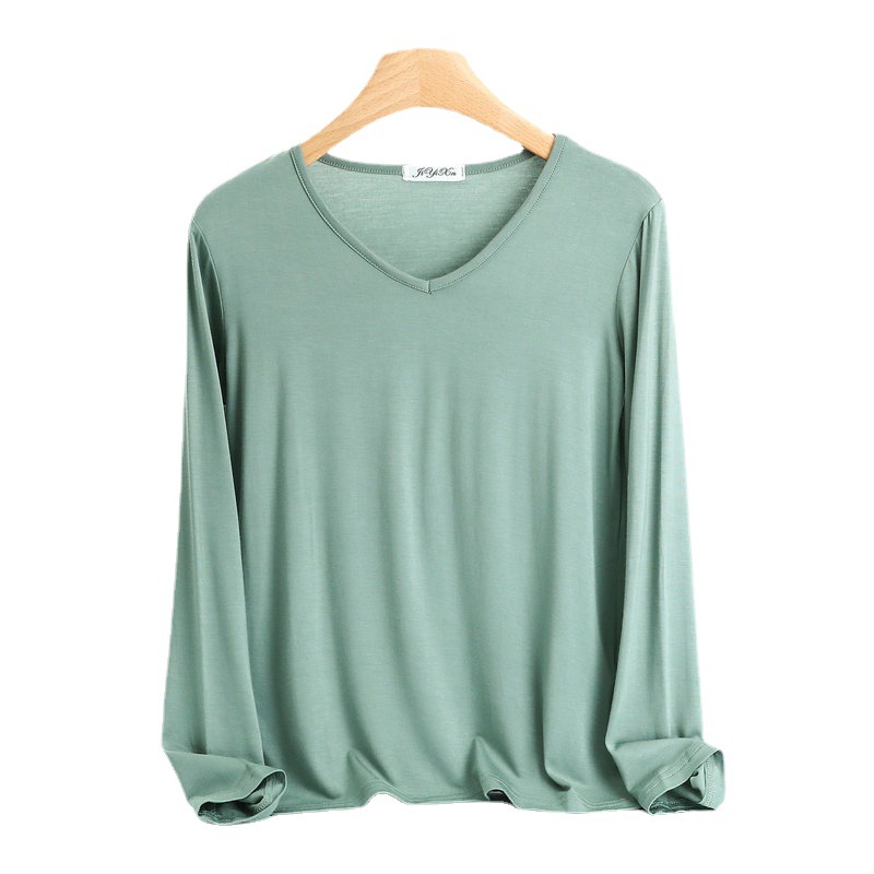 Modal V-neck bottoming shirt women's spring and autumn thin solid color inner long sleeve T-shirt thin plus size all-match foreign style top