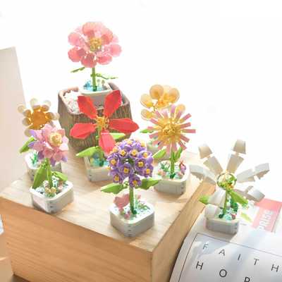 Hibiscus Flower Building Blocks Plant Potted Plants Compatible with Lego Assembled Eternal Flower Floral Ornaments Girl Small Ornaments Gift