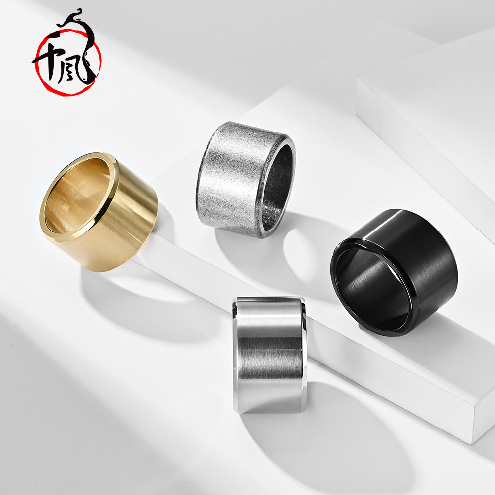 European and American Hip Hip Hip Stainless Steel K-Gold Plated Large Leafing Ring Aggressive Matte Brushed Men's Ring
