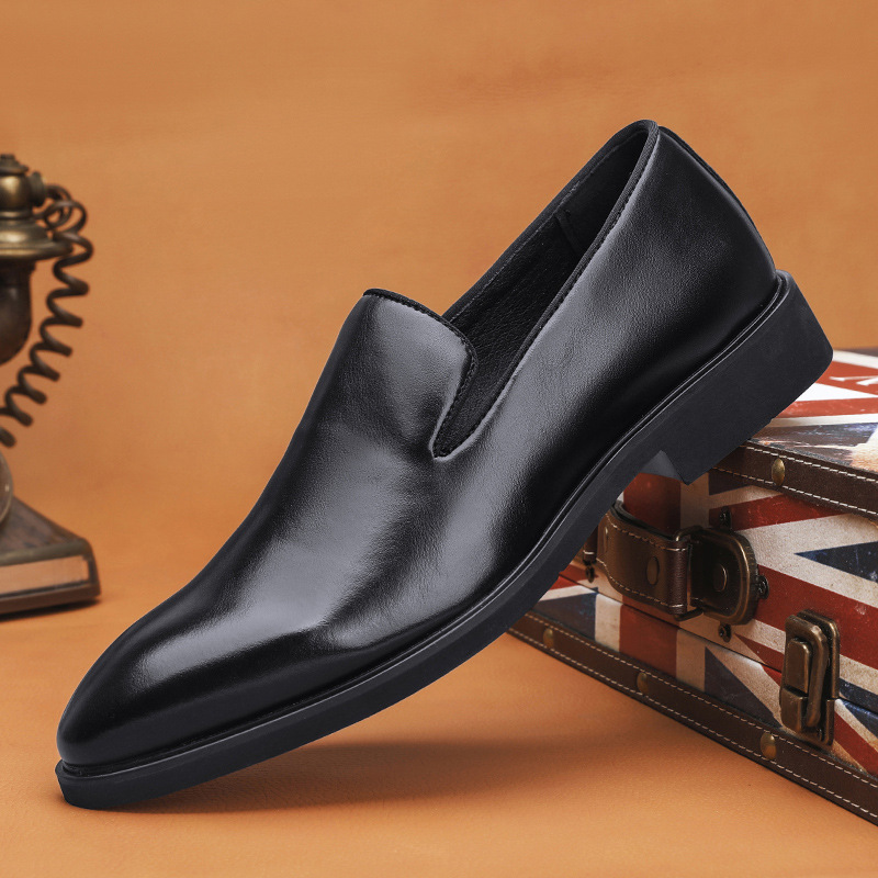 2023春夏新款頭層牛皮商務皮鞋男套腳正裝男鞋英倫歐版Mens shoes