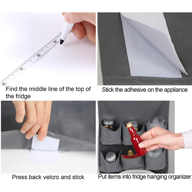 Refrigerator storage hanging bag with 15 oversized fabric pockets save space easy to install applicable mini refrigerator