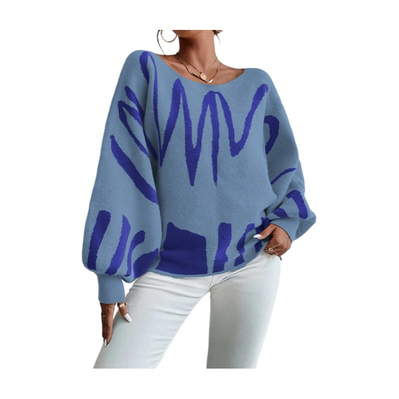 European and American Foreign Trade New Loose Pullover Knitted Sweater Women's Cross-border Amazon Lantern Sleeve Design Sense Sweater Women