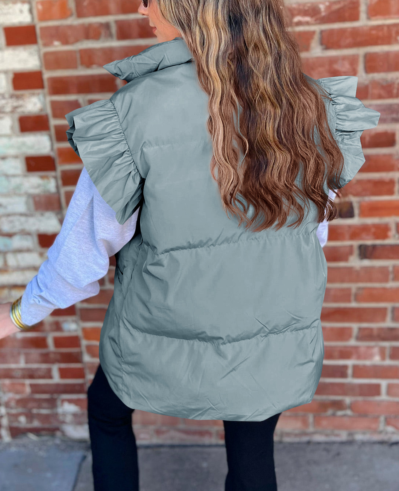 Grenzüberschreitende europäische und amerikanische Herbst- und Winterneuheiten mit lockerer Tasche und Baumwollpolsterung, fliegende Ärmel, elegante Weste, Stehkragen, Mode, Einreiher_voghion.com